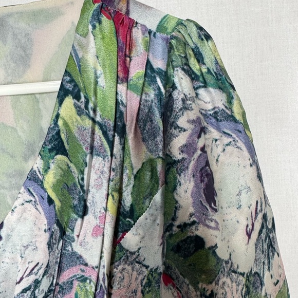 Sundance Samantha Sugarplum Garden Floral Blouse Silk V Neck Pintuck Watercolor - Picture 9 of 11